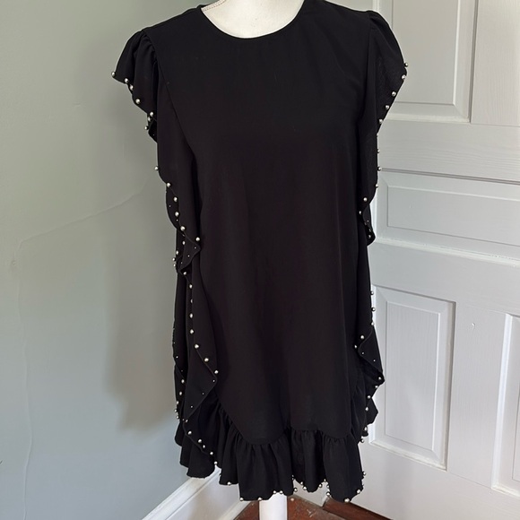 TCEC Studded Ruffle Dress Black Silver Short Sleeve Size Medium - Picture 1 of 5